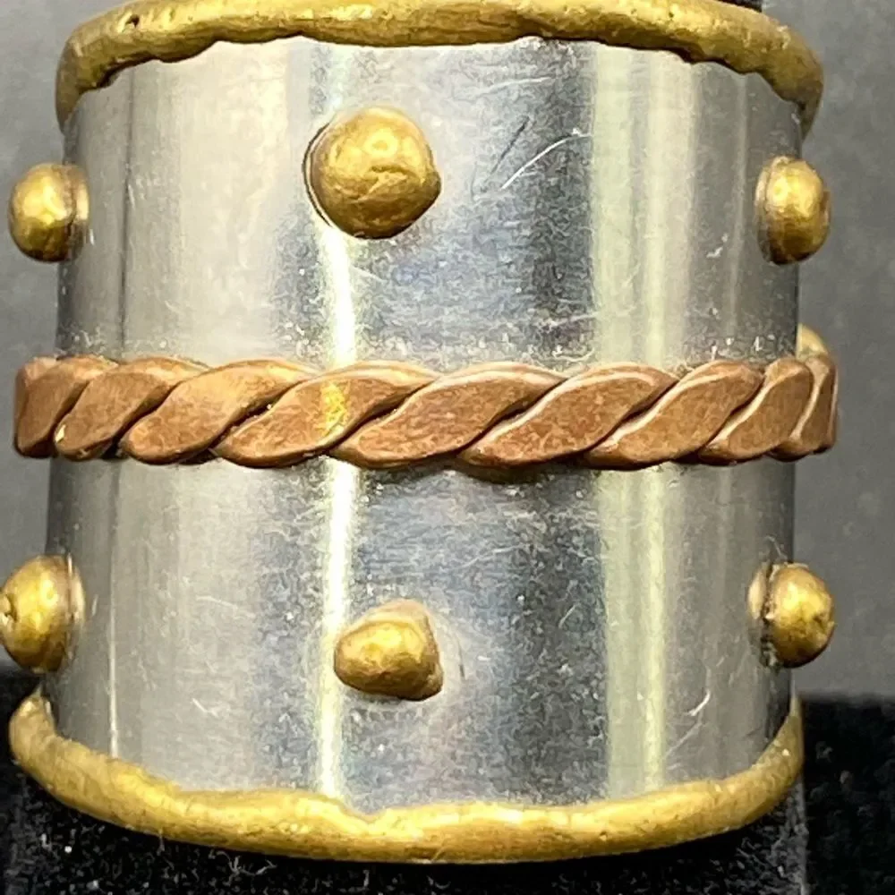 Anju designer metal cuff ring adjustable stainless, brass and copper braid beads